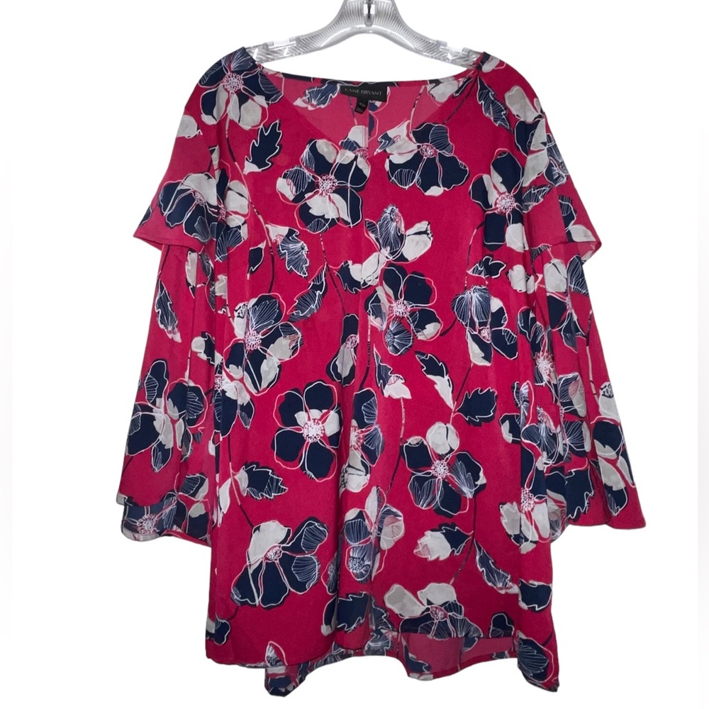 Women’s LANE BRYANT Floral Tiered Ruffled Sleeve Floral Print Blouse Size 18/20
